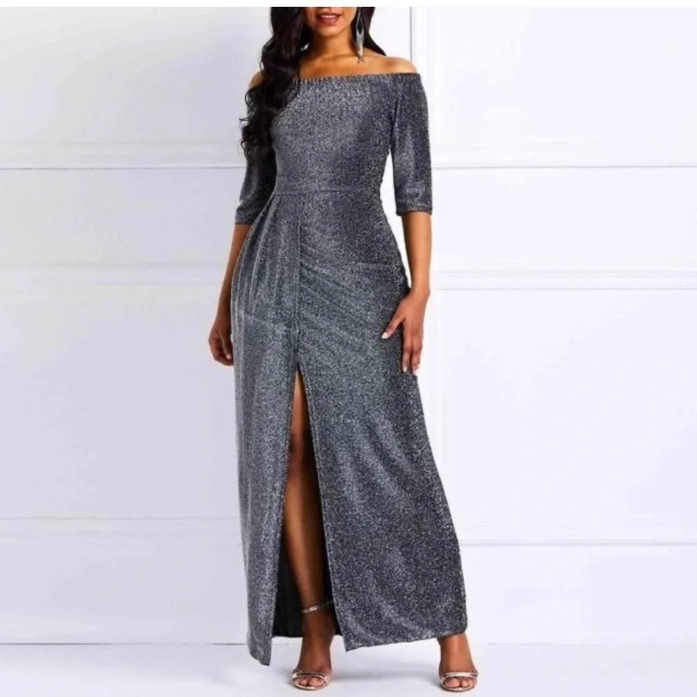 Gray maxi Occassion Dress - Picture 5 of 15